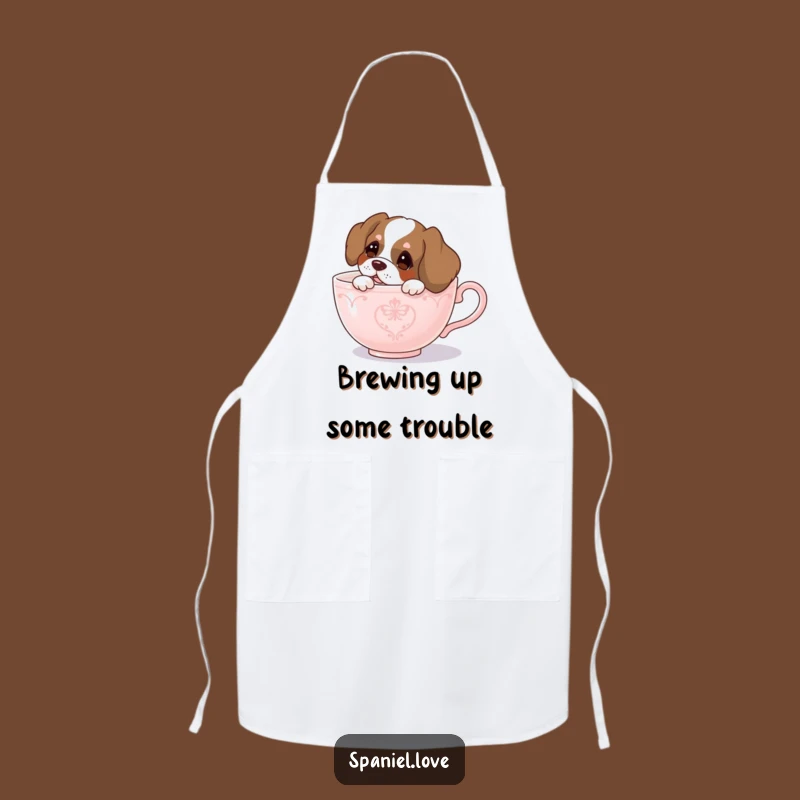 Funny Spaniel Teacup Peek Apron - Curious Kitchen Fun, Humorous Chef Gift