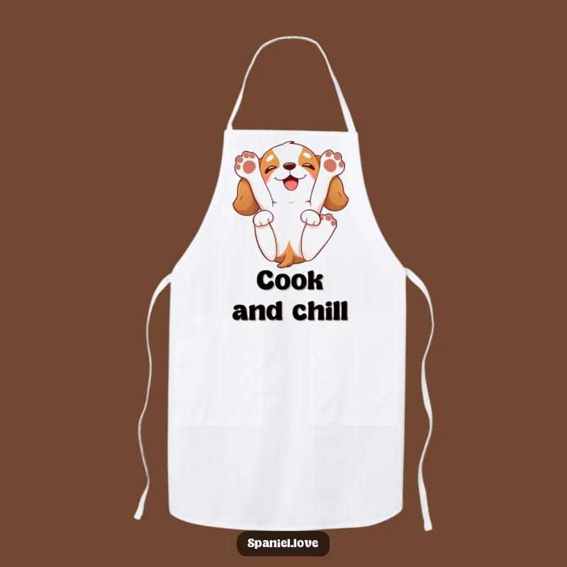 Funny Spaniel Back Roll Apron: Happy Dog Paws Up Kitchen Fun
