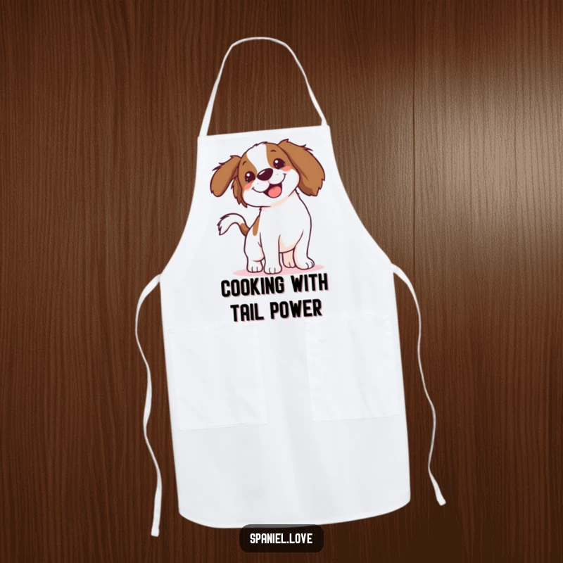 Funny Spaniel Apron: A spaniel's body is a comical blur from its super-fast tail wagging, perfect for a giggling cook.