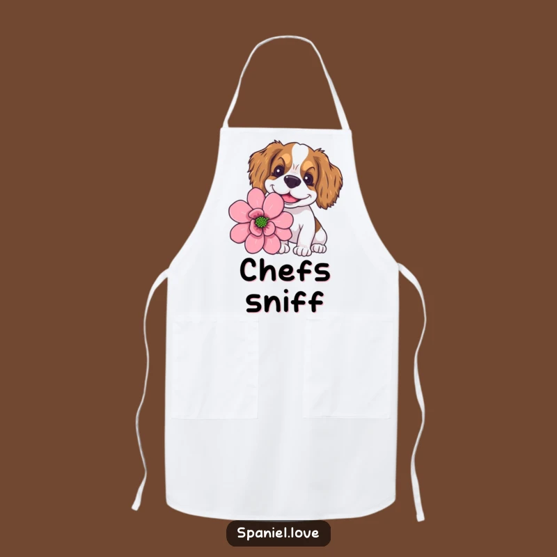 Funny Goofy Spaniel Giant Flower Sniffing Apron: Cook with Bloom