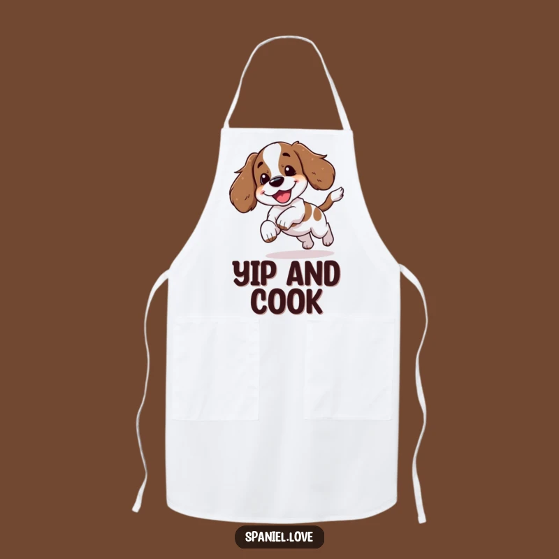 Funny Spaniel Chasing Tail Yipping Apron: Cook with Canine Fun