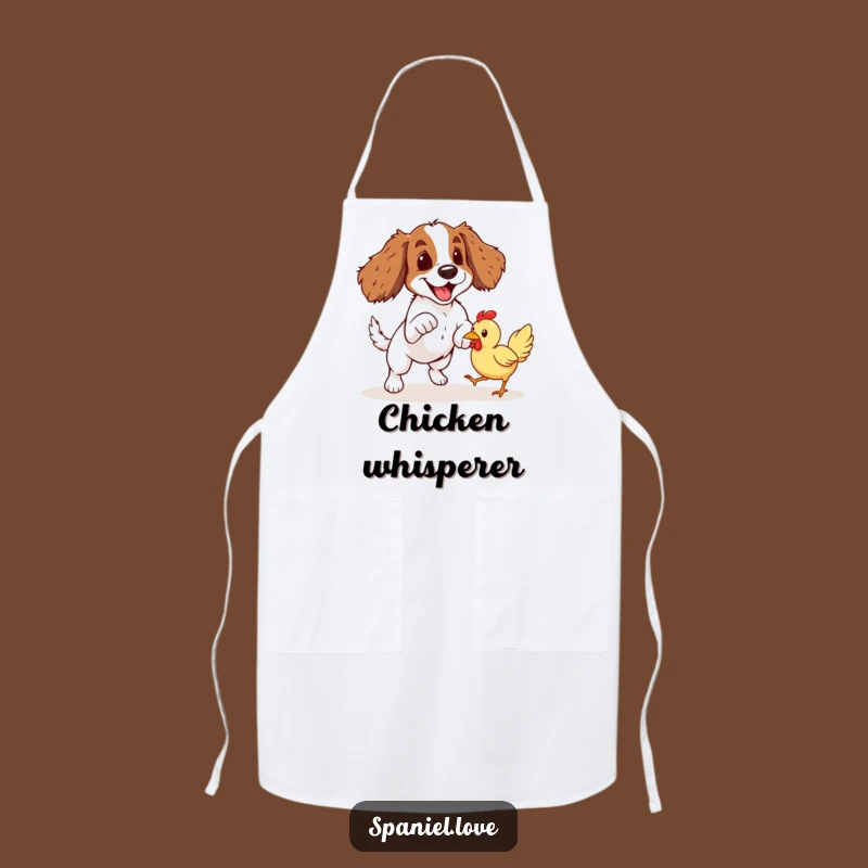 Funny Spaniel Chicken Chase Apron: Cook with Playful Spirit and Hilarious Doggy Action