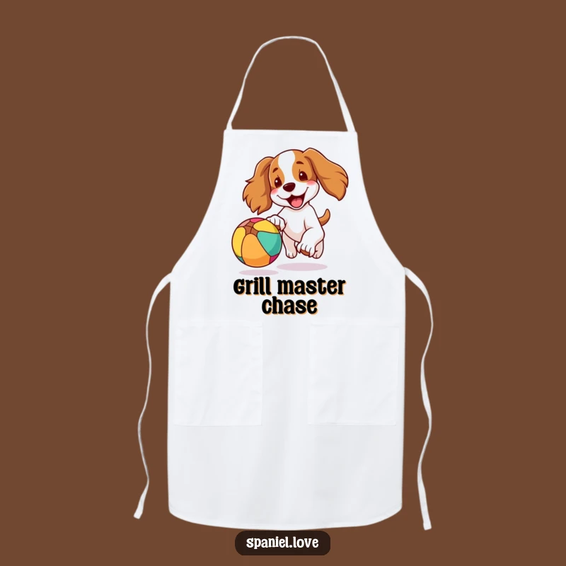 Funny Spaniel Chef Apron: Joyful Dog Ball Chase for a Fun Kitchen