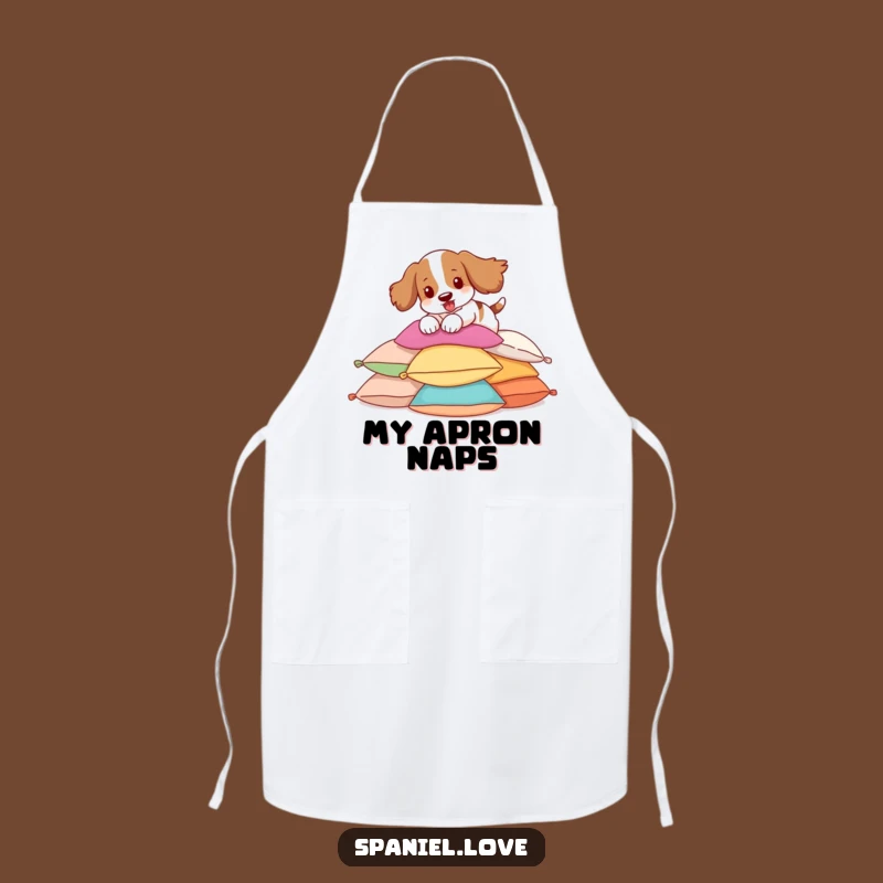 Funny Spaniel Pillow Pounce Apron: Kitchen Fun for Playful Cooks