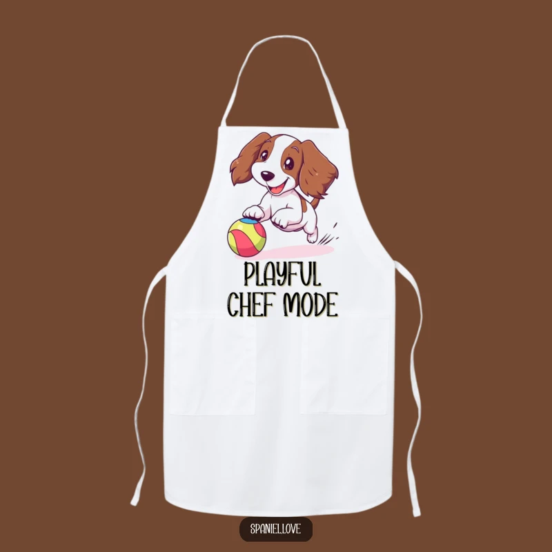 Funny Spaniel Ball Chase Apron: Joyful Dog Ears Flapping Kitchen Fun