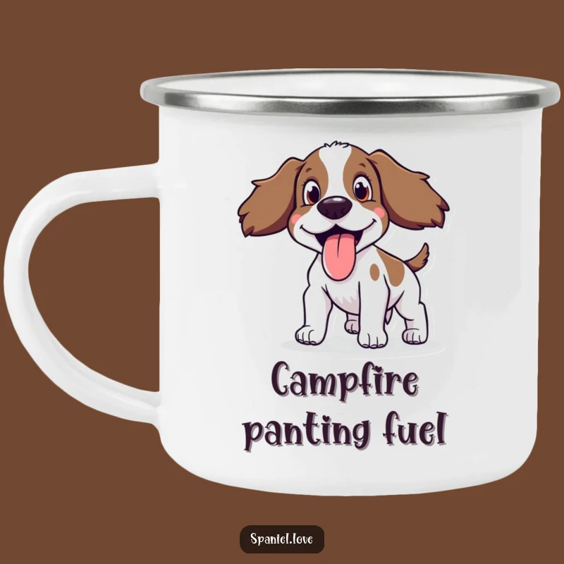 Adventure Ready Funny Spaniel Panting Camping Mug: Outdoor Joy