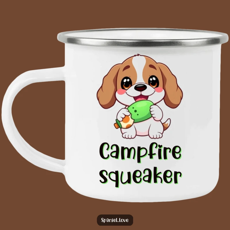 Funny Spaniel Squeaky Toy Camping Mug: Adventure & Happy Grins