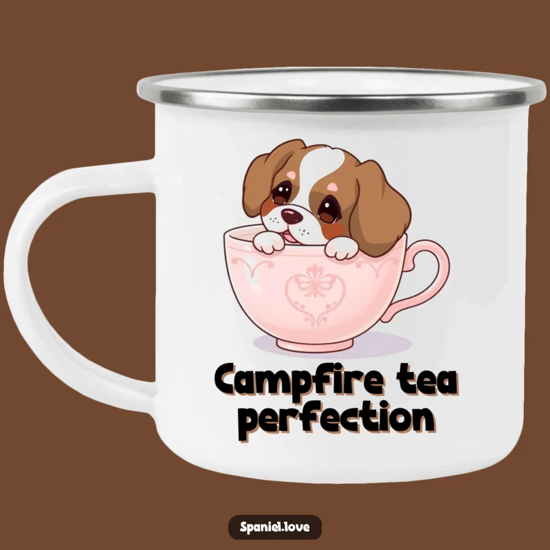 Funny Spaniel Teacup Peek Camping Mug - Curious Adventure, Outdoor Humor