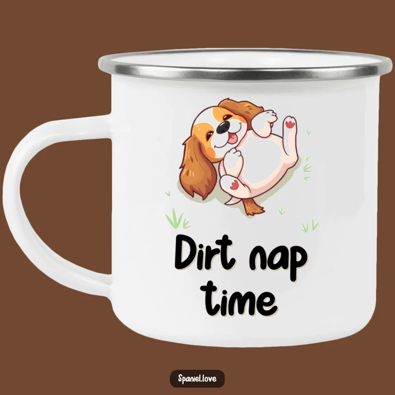 Funny Rolling Spaniel Camping Mug: Adventure Fuelled by Canine Joy