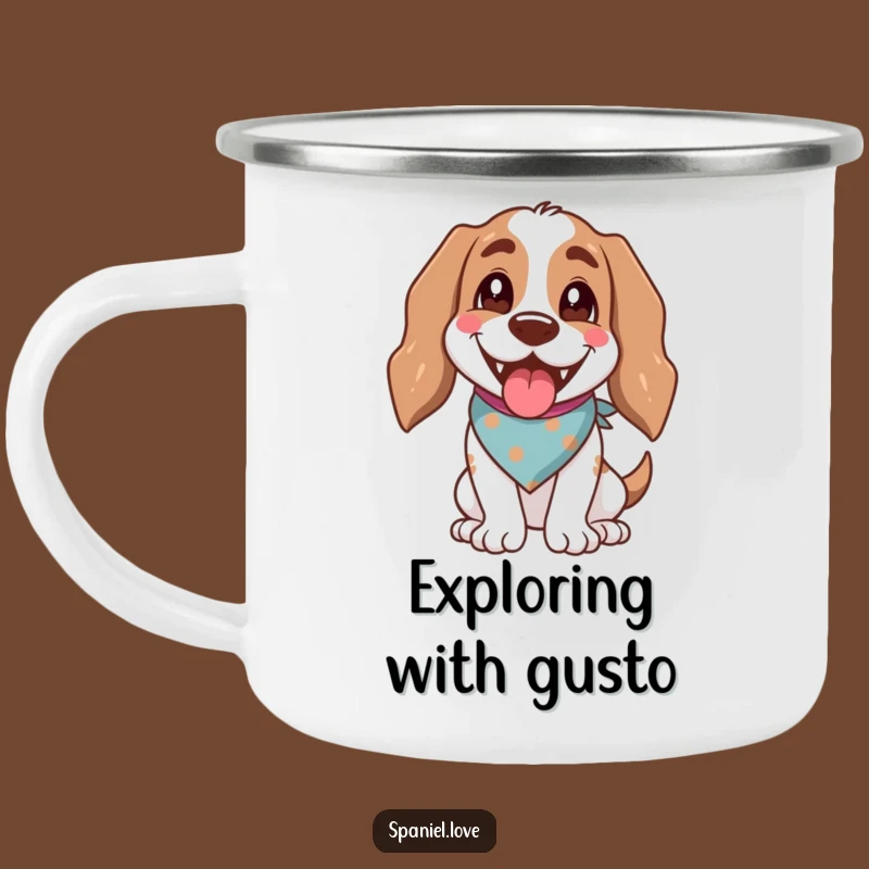 Happy Spaniel Bandana Camping Mug - Cheerful Outdoor Dog Gift
