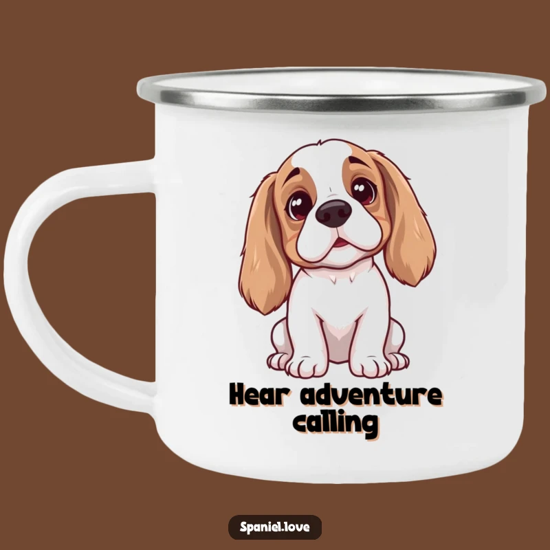 Funny Spaniel Listening Camping Mug: Outdoor Dog Mug for Adventurous Gift