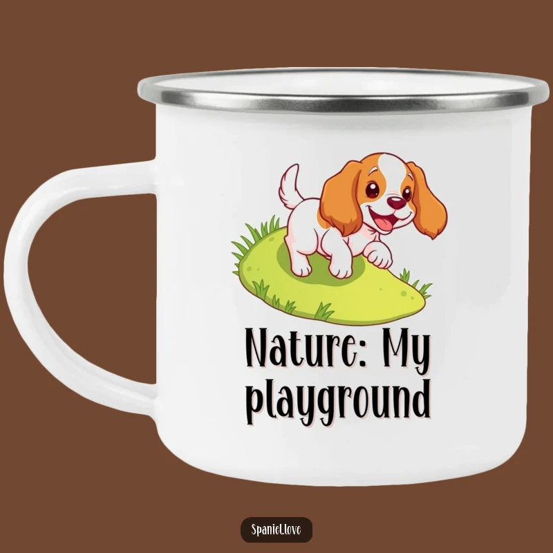 Funny Spaniel Tumbles Downhill Camping Mug - Adventure & Merriment!