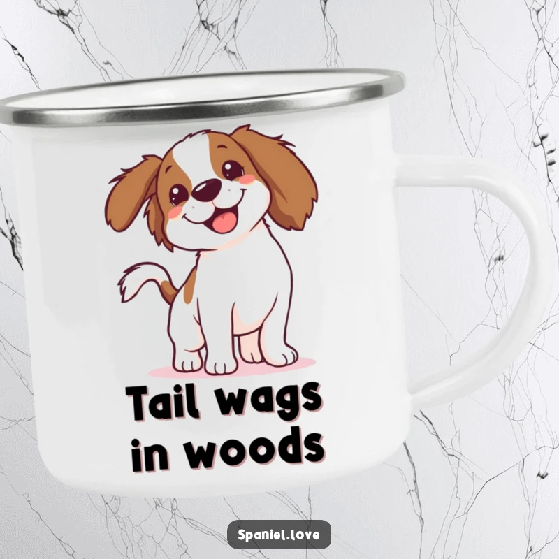 Funny Spaniel Camping Mug: A spaniel's body is a blur of motion from its wagging tail, bringing outdoor fun and laughs.