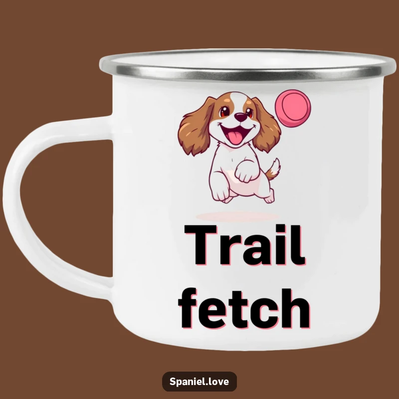 Funny Spaniel Frisbee Camping Mug: Adventure with Hilarious Doggy Spirit