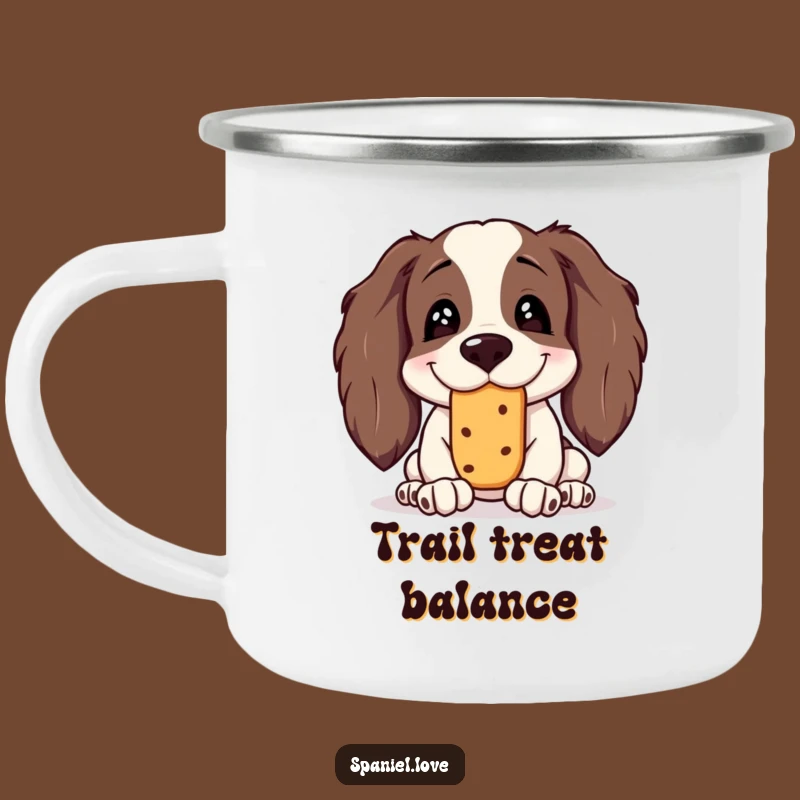 Funny Spaniel Treat Balance Camping Mug: Adventure Fuel for Laugh Lovers