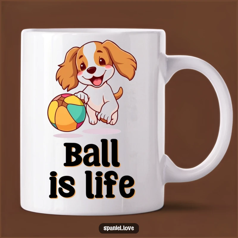 Funny Spaniel Ball Chase Mug: Joyful Dog Ears Flapping, Perfect Funny Gift