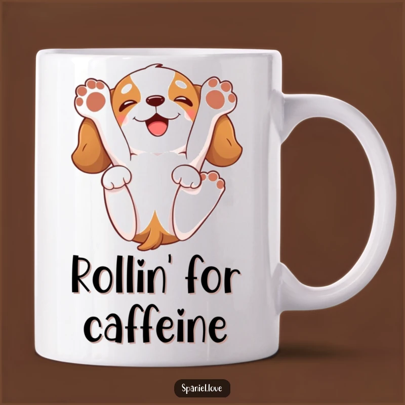 Funny Spaniel Back Roll Mug: Happy Dog Paws Up Gift