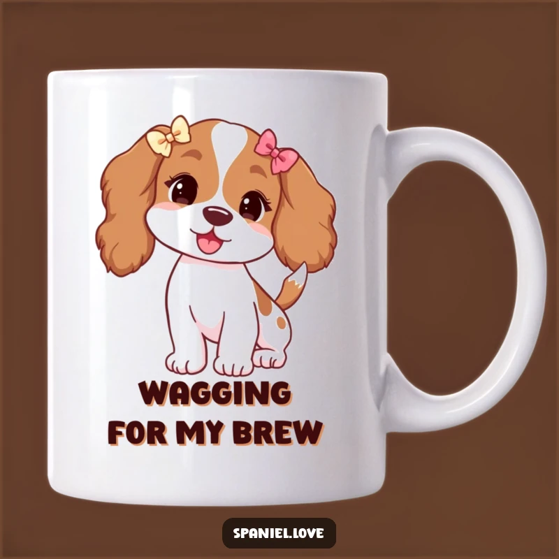 Funny Spaniel Bow Tie Mug: Adorable Dog Wagging Tail Gift!
