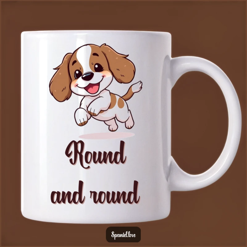 Funny Spaniel Chasing Tail Yipping Mug: Hilarious Dog Lover Gift
