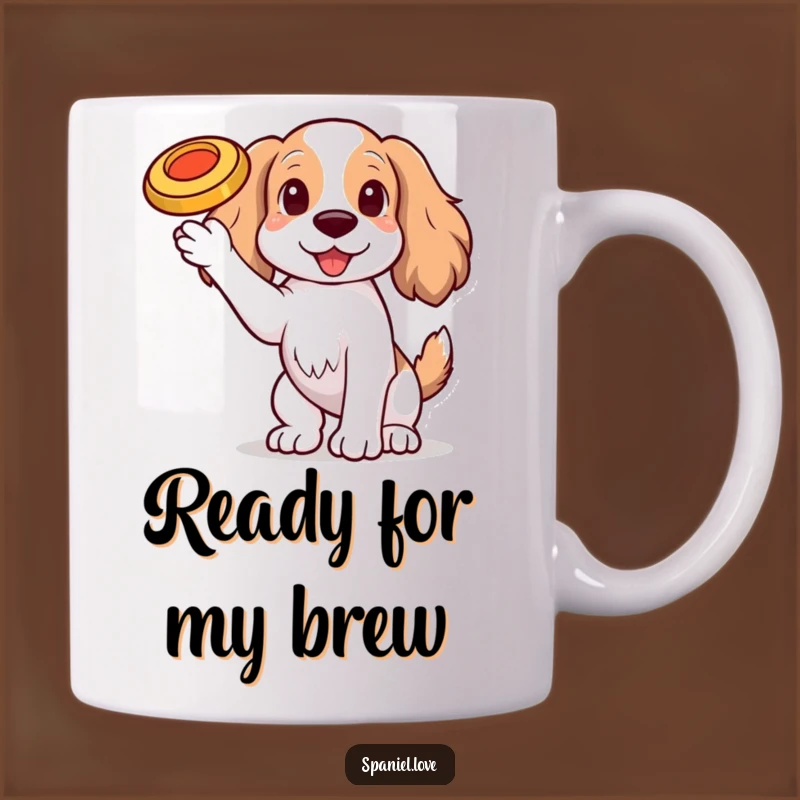 Funny Spaniel Frisbee Mug: Talented Dog Balancing Act, Active Funny Gift