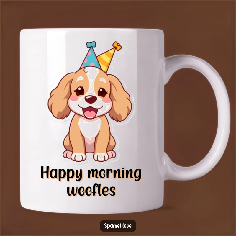 Funny Spaniel Party Mug: Joyful Barking Dog, Festive Funny Gift