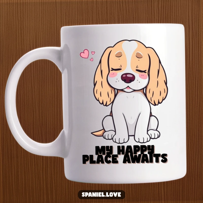 Funny Spaniel Treat Dream Mug: A dog sighs contentedly, eyes closed, imagining piles of delicious treats, pure canine joy.