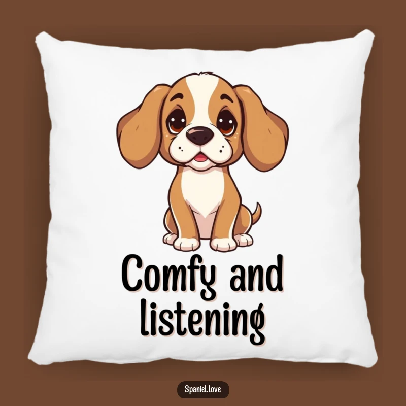 Funny Spaniel Listening Pillow: Curious Tilt Comfort for Cozy Chats