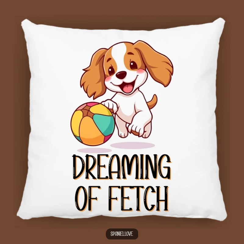 Funny Spaniel Pillow: Joyful Dog Ball Chase for Comfy, Cheerful Decor