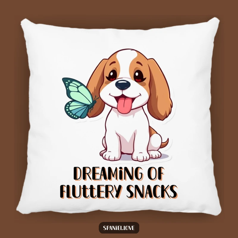 Funny Spaniel Butterfly Chase Accent Pillow: Comfy Humor with a Goofy Dog