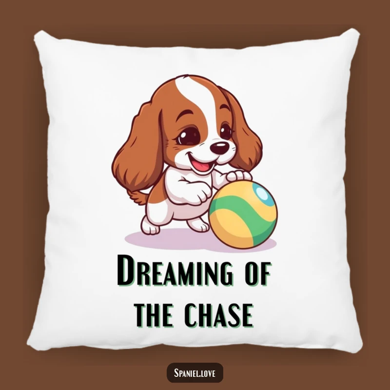 Funny Spaniel Pillow - Mischievous Dog Nudging Ball Accent, Cozy Humor Gift