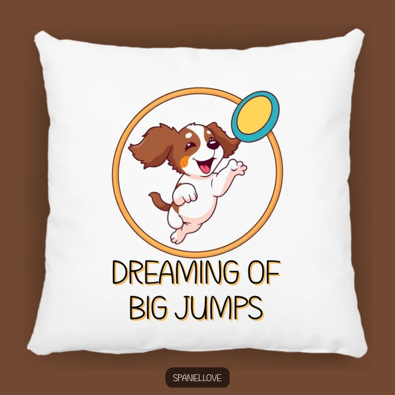 Funny Spaniel Hoop Leap Accent Pillow: Comfy Fun with an Athletic Dog