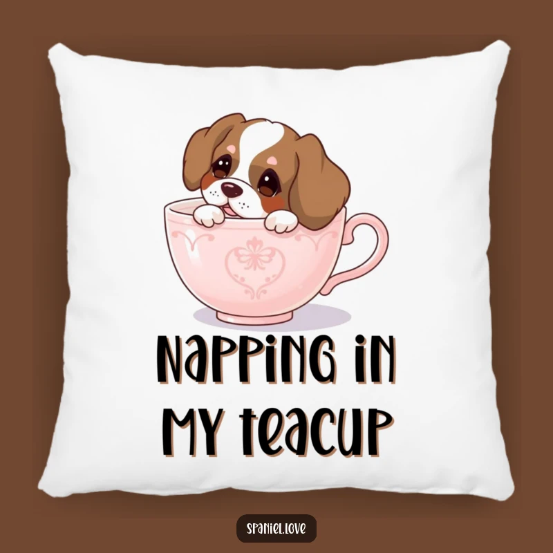 Funny Spaniel Teacup Peek Pillow - Cozy Curiosity, Humorous Comfort