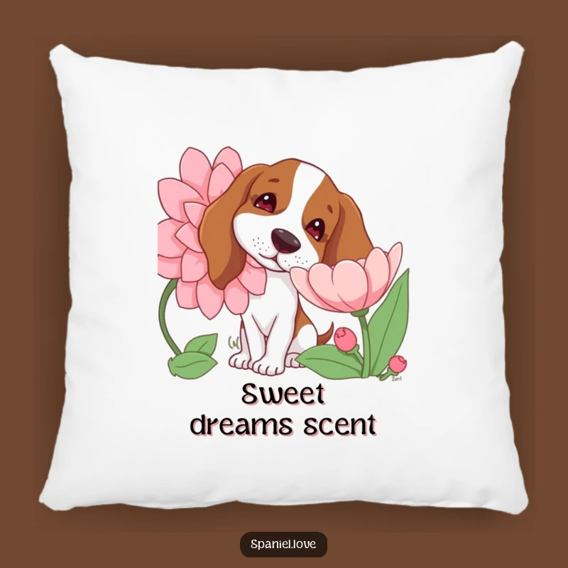 Funny Spaniel Pillow: Curious Dog Flower Sniff for Cozy, Charming Decor