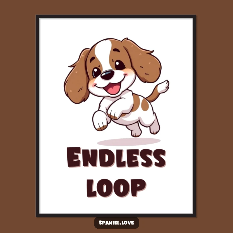 Funny Spaniel Chasing Tail Yipping Digital Art: Instant Playful Decor