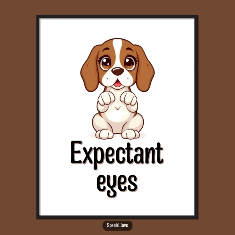 Funny Spaniel Expectant Digital Art: Eager Dog Waiting Print!