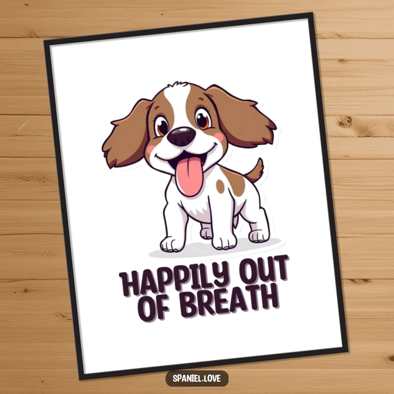 Funny Spaniel Digital Art Print of a happy spaniel panting with its tongue out, perfect for cheerful decor.