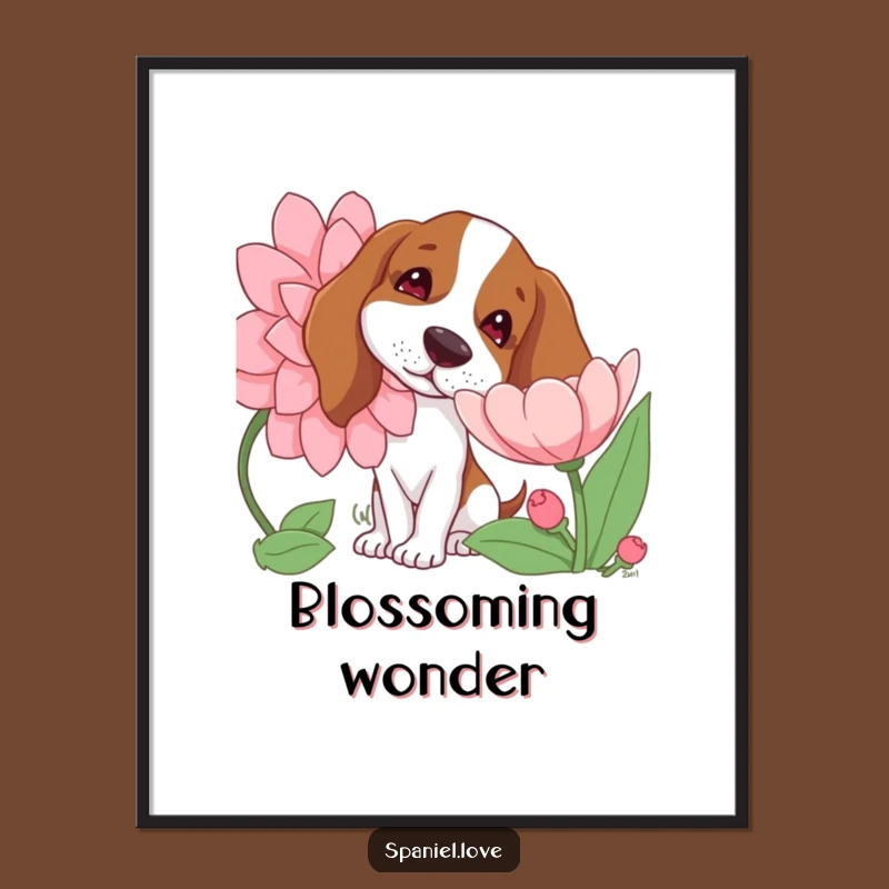 Funny Spaniel Digital Art: Curious Dog Flower Sniff for Instant Whimsical Decor