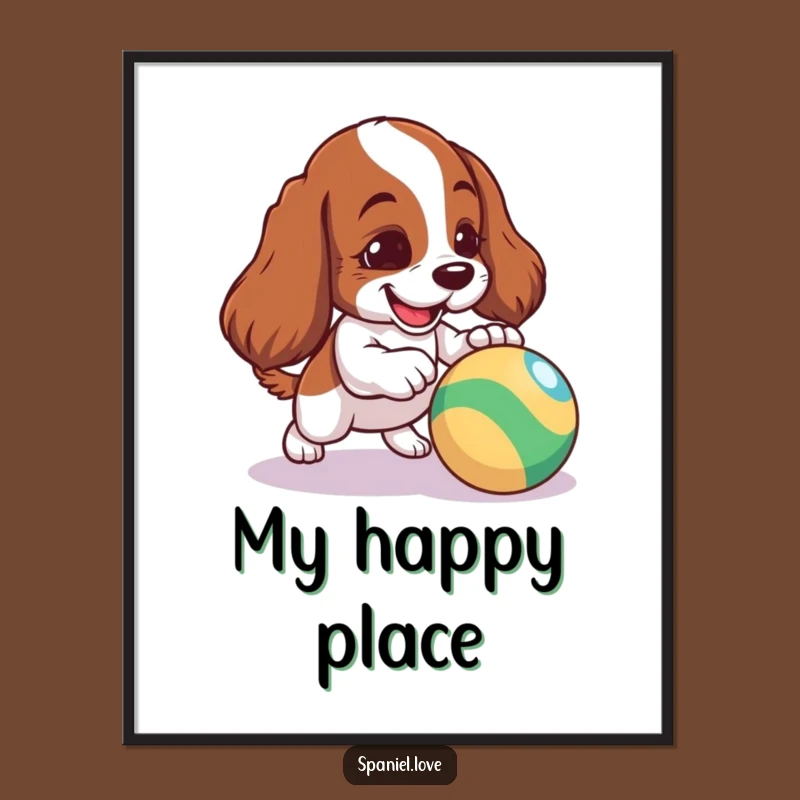 Funny Spaniel Digital Art - Mischievous Dog Nudging Ball Print, Instant Download Gift