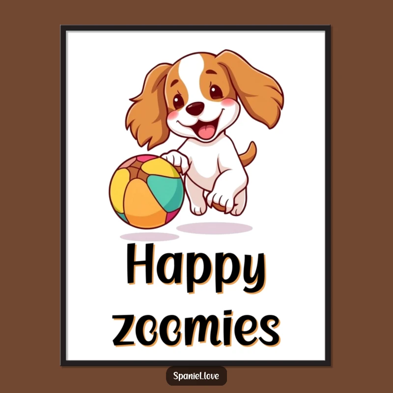 Funny Spaniel Digital Art: Joyful Dog Ball Chase for Instant Cheerful Decor