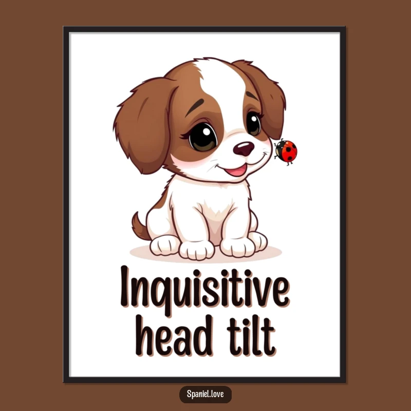 Instant Funny Spaniel Ladybug Curiosity Digital Art: Printable Dog Decor