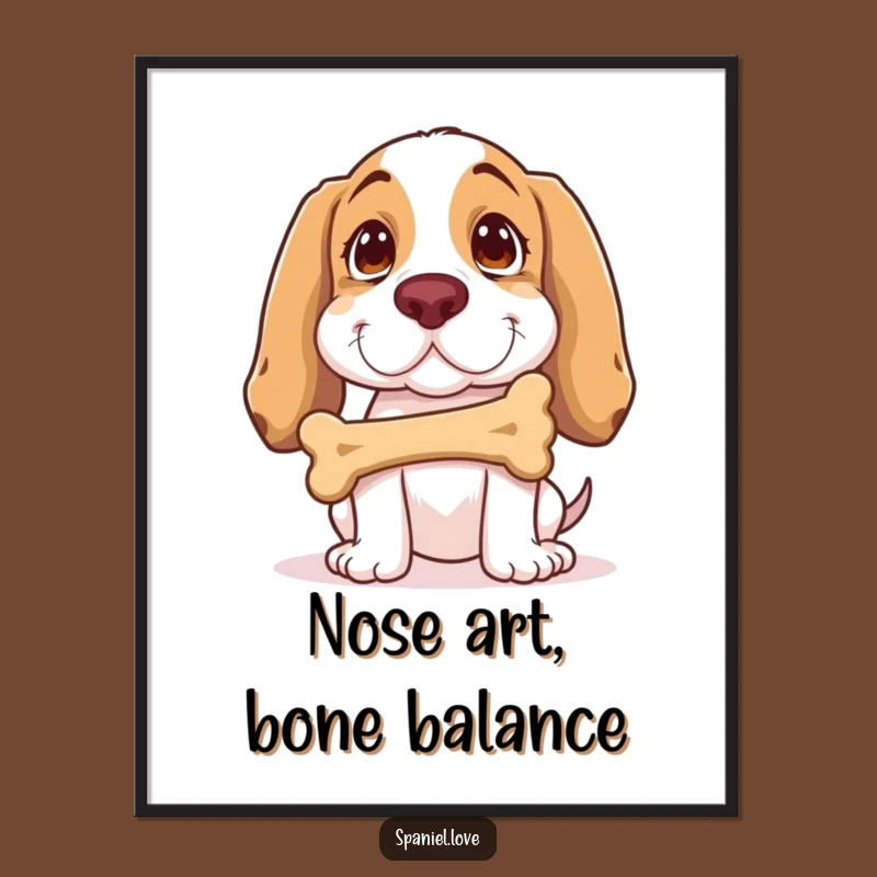 Funny Spaniel Bone Balance Digital Art: Hilarious Wall Decor for Dog Fans