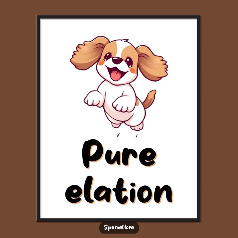 Funny Kawaii Spaniel Digital Art: Joyful Leap, Floppy Ears, Instant Humorous Download