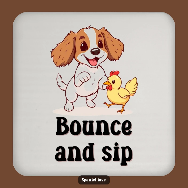 Funny Spaniel Pounce Coaster: Protect Surfaces with Hilarious Playtime Art