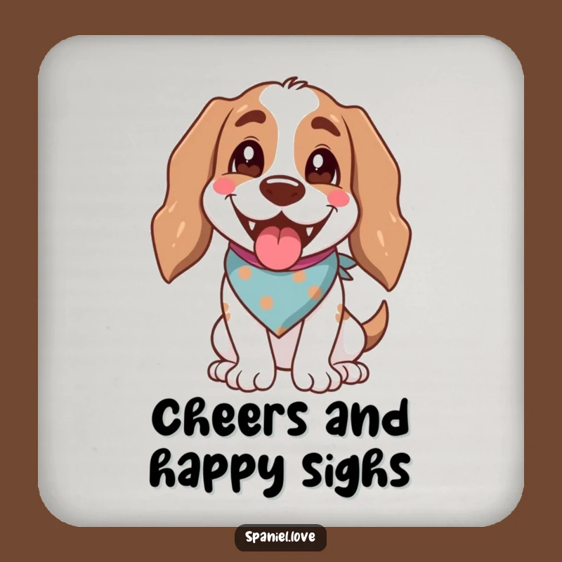 Happy Spaniel Bandana Drink Coaster - Cheerful Dog Accessory Gift