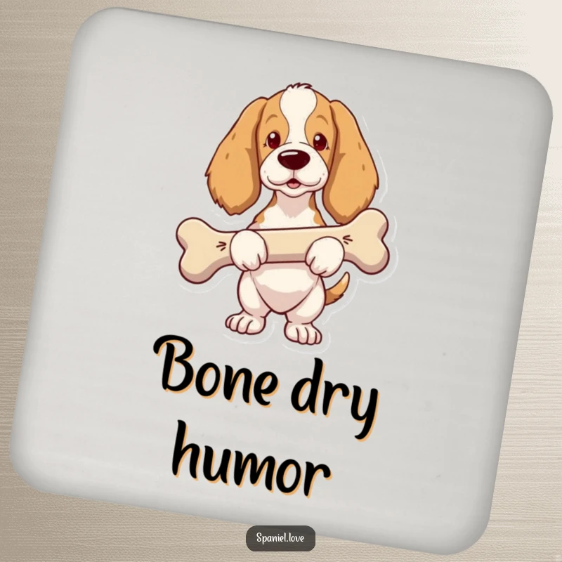 Funny Spaniel Coaster: A coaster featuring a proud spaniel carrying a comically oversized bone.