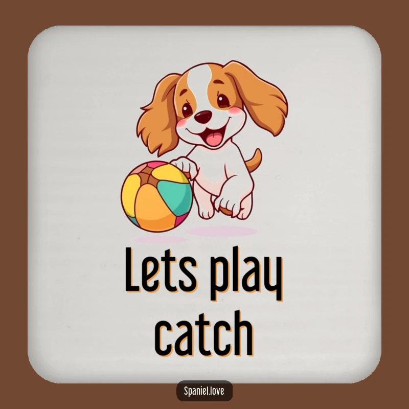 Funny Spaniel Coaster: Joyful Dog Ball Chase to Protect Surfaces Hilariously