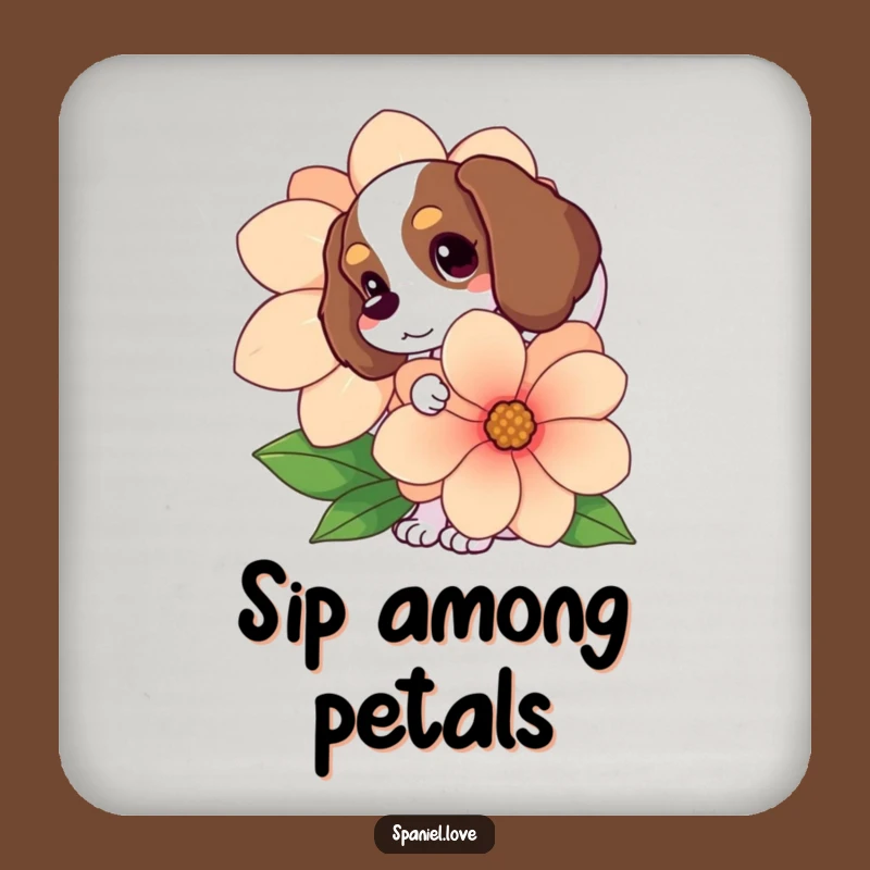 Funny Spaniel Flower Peek Coaster Set: Protect Surfaces Dog Gift
