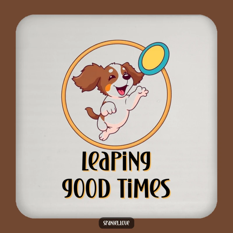 Funny Spaniel Hoop Leap Coasters: Protect Your Table with Athletic Dog Art