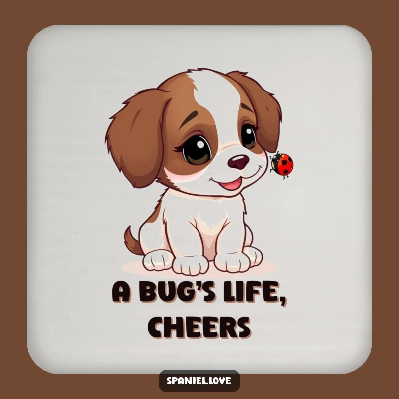 Funny Spaniel Ladybug Curiosity Coaster Set: Protect Surfaces Dog Gift