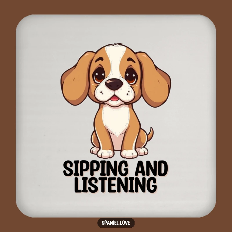 Funny Spaniel Listening Coaster: Curious Tilt Protects Surfaces Attentively